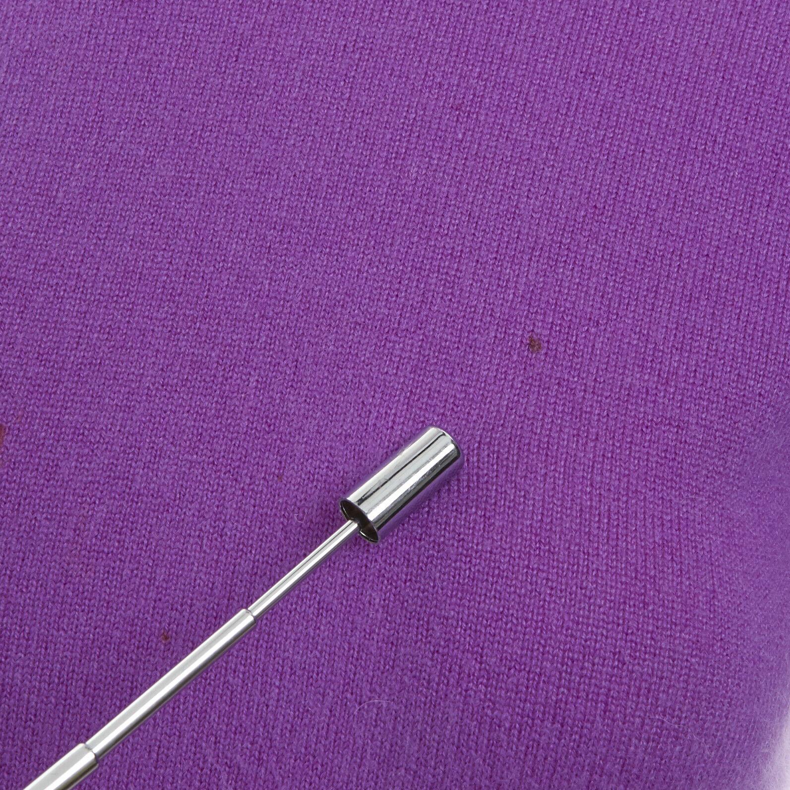 CHANEL 95A 100% cashmere purple pink trimmed neckline short sleeve sweater FR38 3