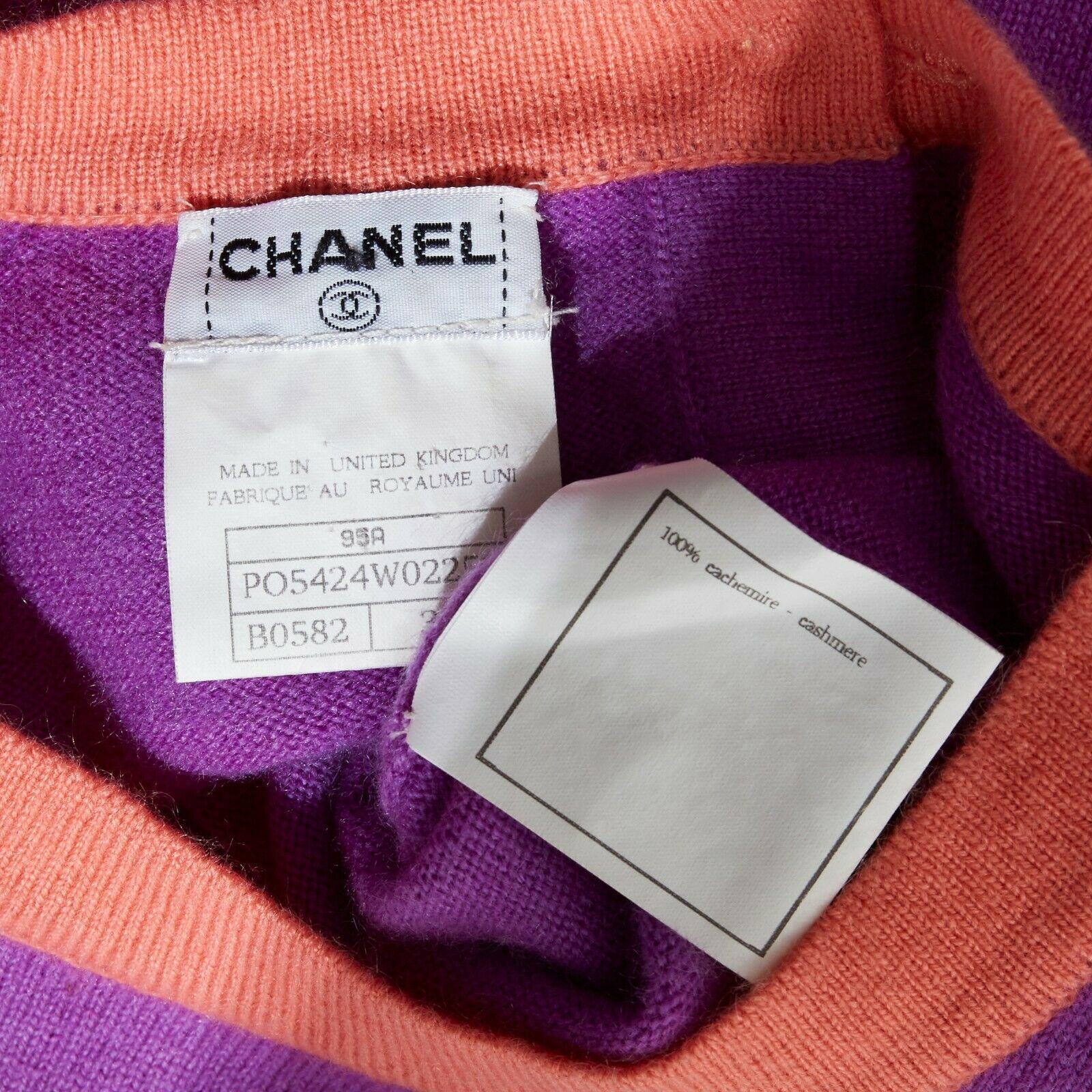 CHANEL 95A 100% cashmere purple pink trimmed neckline short sleeve sweater FR38 4