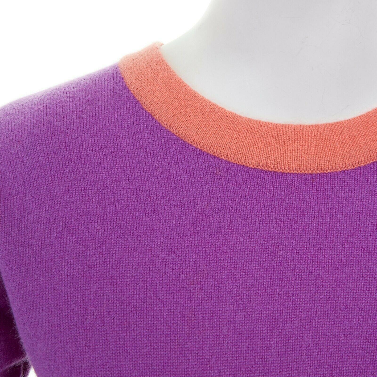 CHANEL 95A 100% cashmere purple pink trimmed neckline short sleeve sweater FR38 1