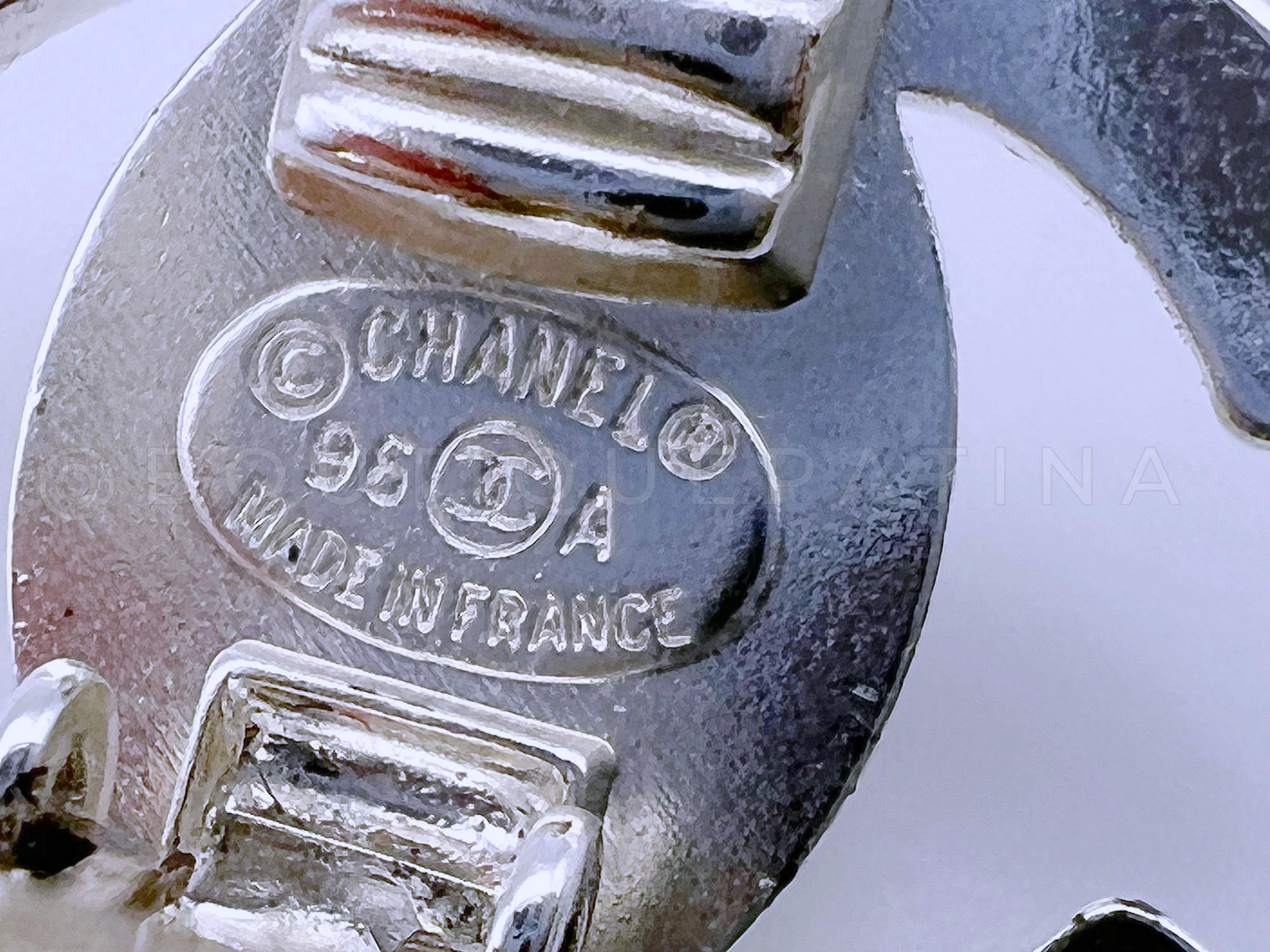 Chanel 95A Crystal Studded Silver Classic Turnlock Stud Earrings 66229