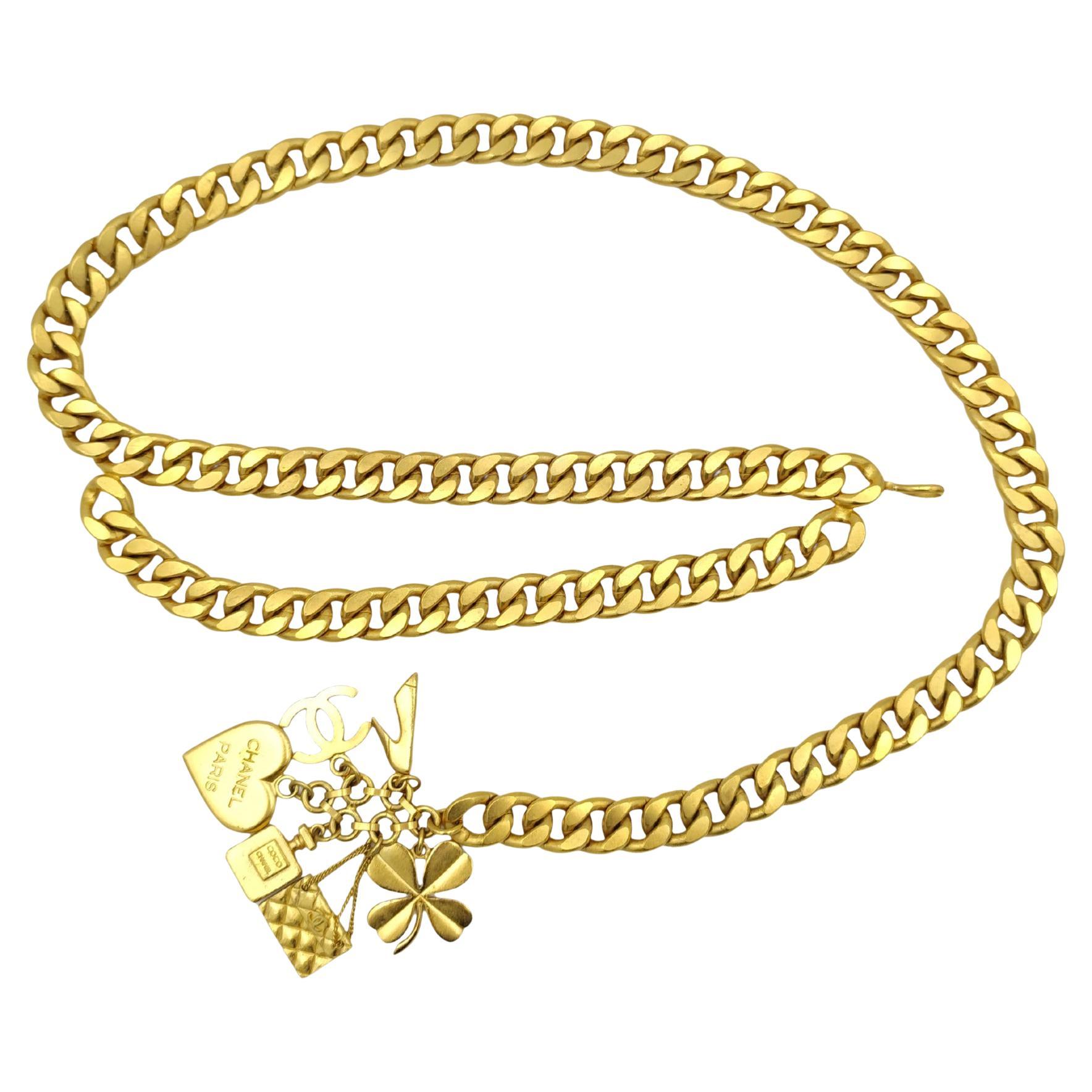 Chanel 95A lucky charms pendants golden metal chain belt