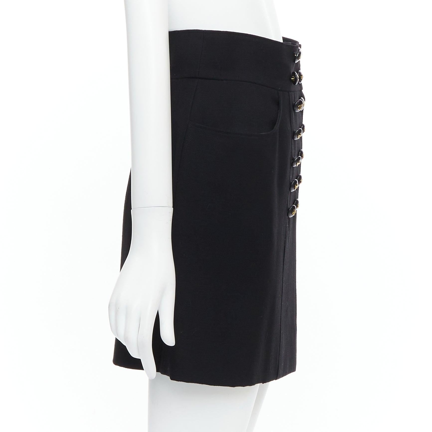 CHANEL 95C black  wool silk lined gold CC logo buttons skirt FR38 M In Good Condition In Hong Kong, NT