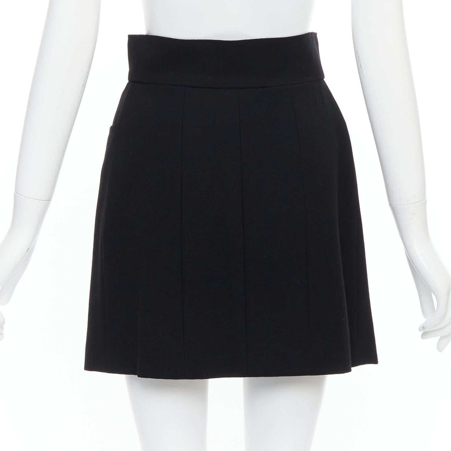 Women's CHANEL 95C black  wool silk lined gold CC logo buttons skirt FR38 M