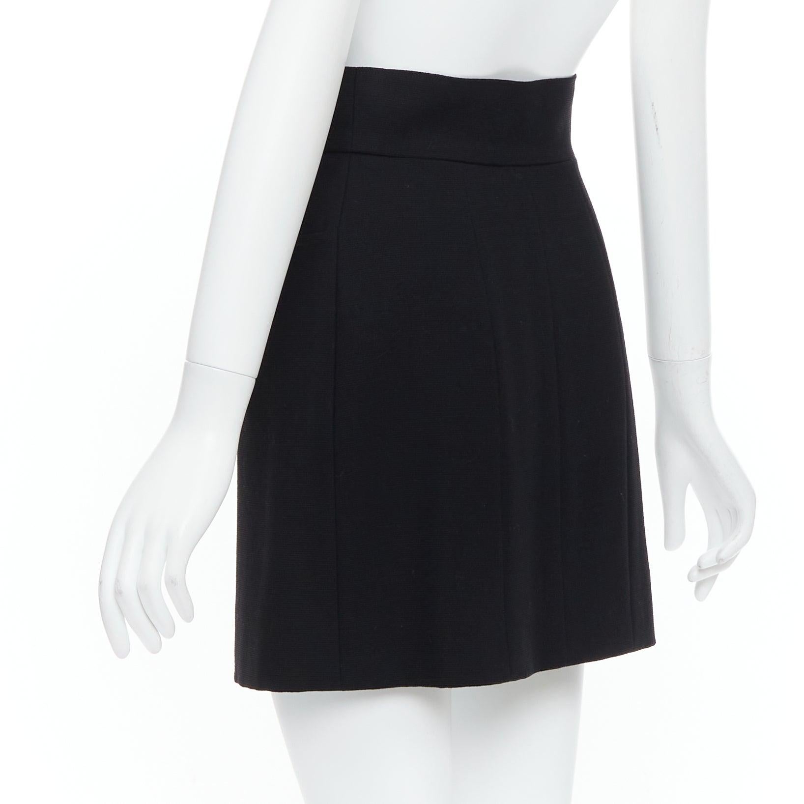 CHANEL 95C black  wool silk lined gold CC logo buttons skirt FR38 M 1