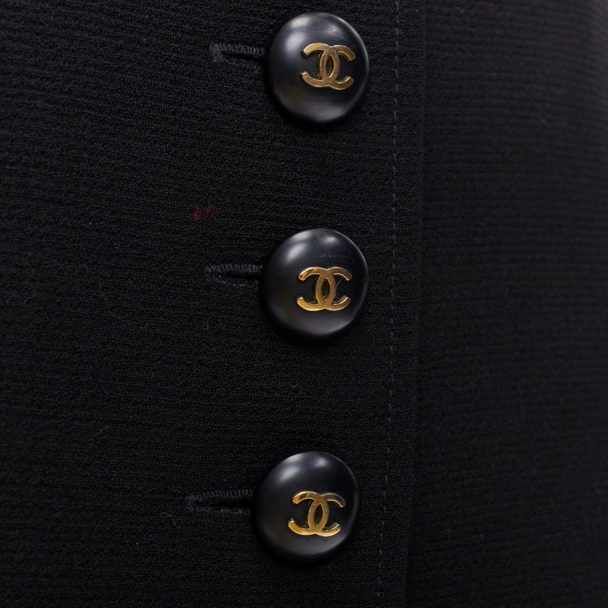 CHANEL 95C black  wool silk lined gold CC logo buttons skirt FR38 M 2