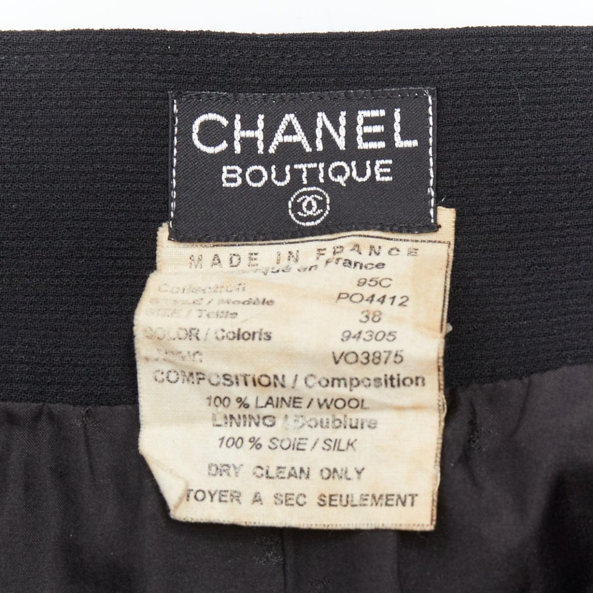 CHANEL 95C black  wool silk lined gold CC logo buttons skirt FR38 M 3