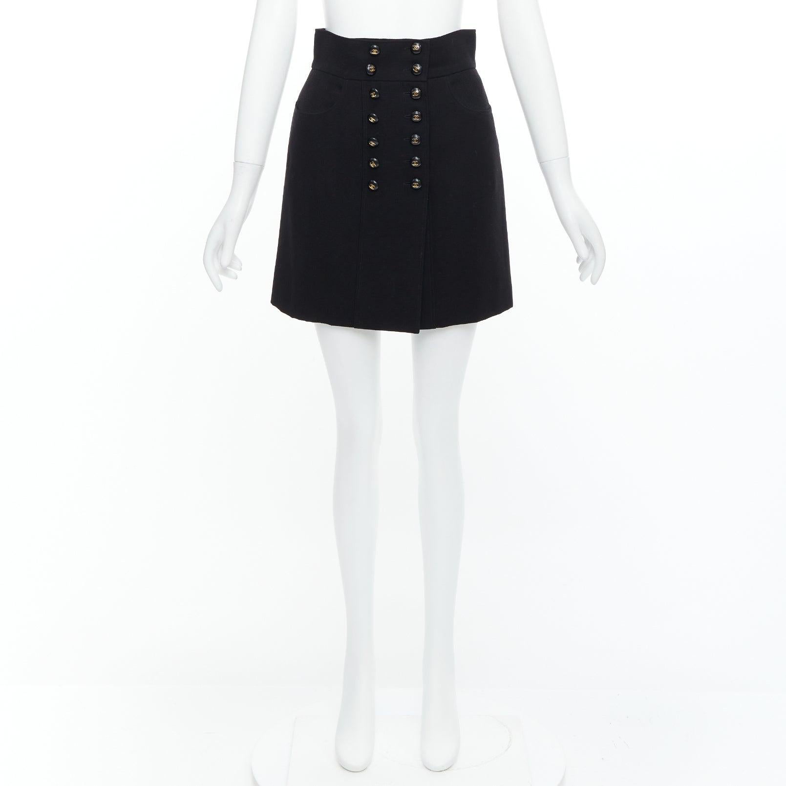 CHANEL 95C black  wool silk lined gold CC logo buttons skirt FR38 M 4