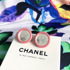 Chanel 95C Vintage Pink and Mirror CC Logo Round Clip Earrings