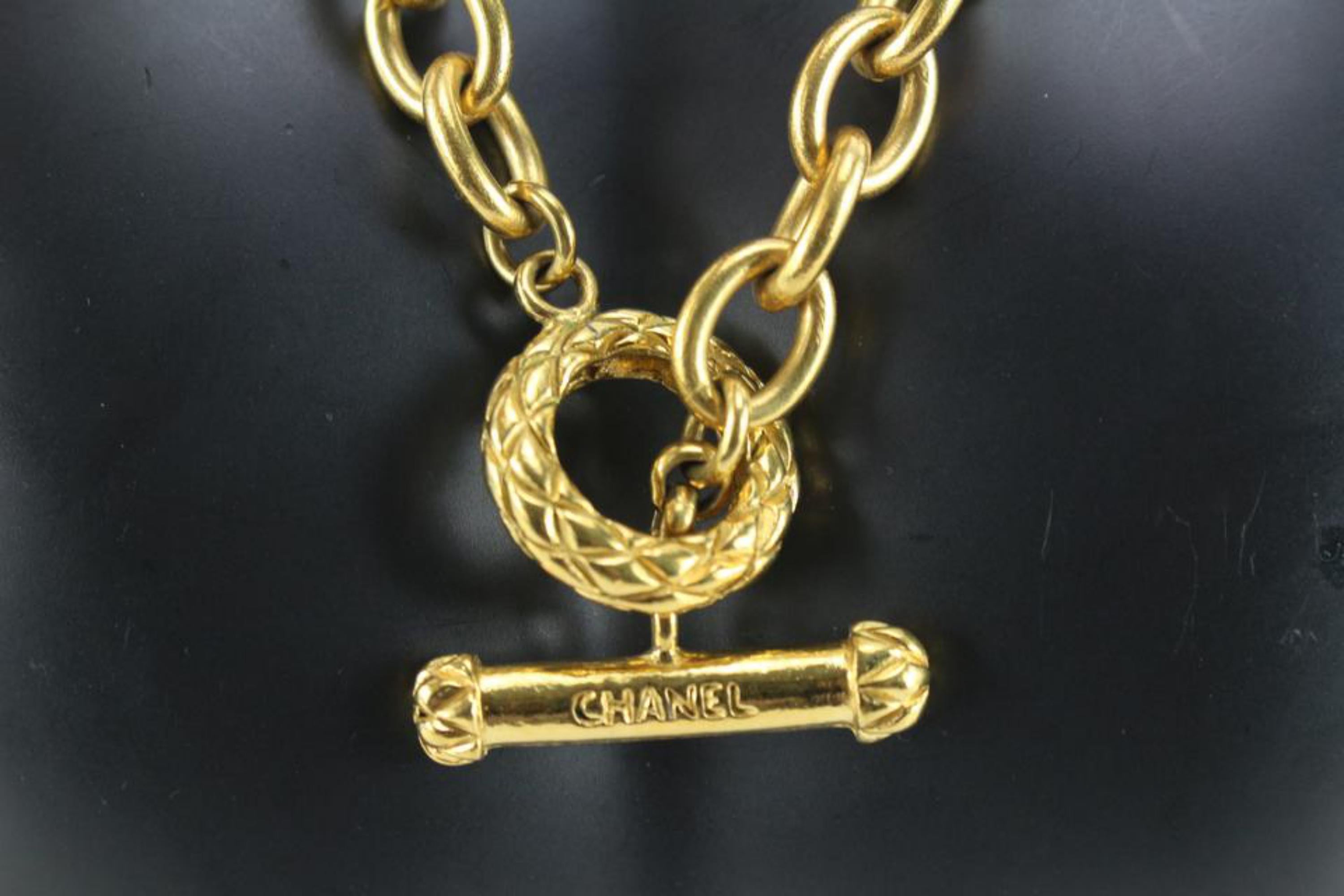 Chanel 95p 24k Gold Plated Jumbo CC Logo Clover Chain Necklace 35cc721s For Sale 1