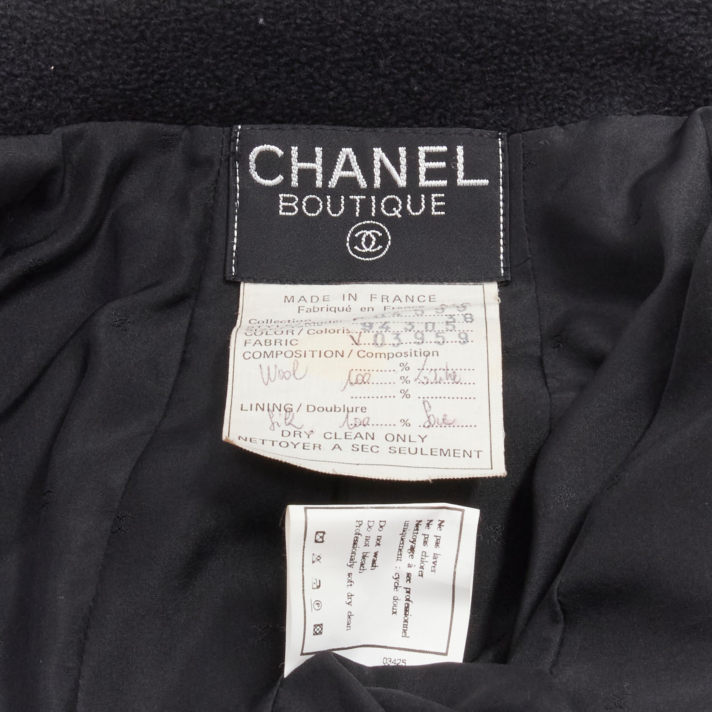 CHANEL 95P black wool crepe gold CC button 4 pocket cropped jacket top 6