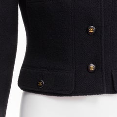 CHANEL 95P black wool crepe gold CC button 4 pocket cropped jacket top