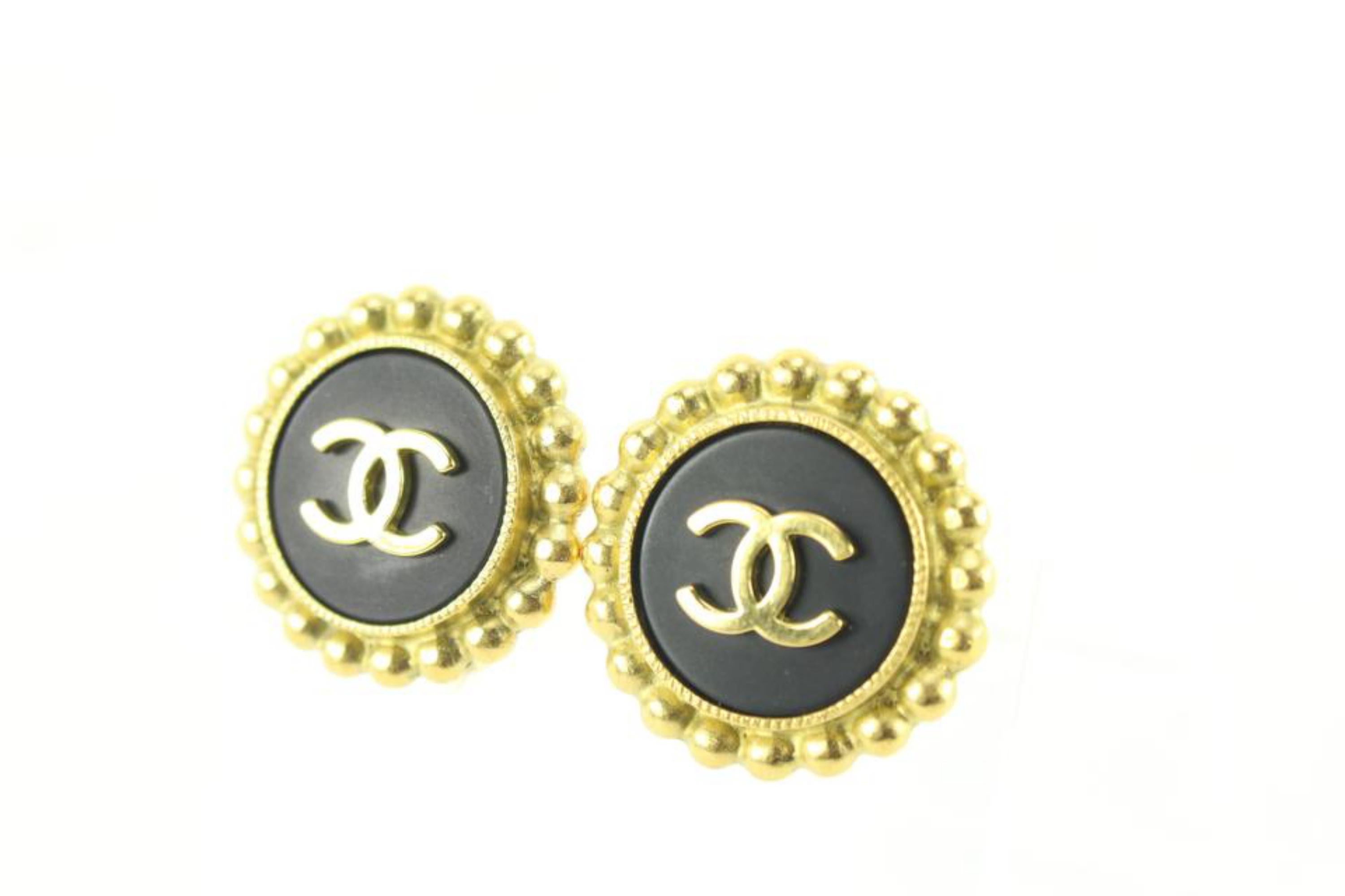 Chanel 95p Black x 24k Gold Plated CC Earrings68cc718s For Sale 2