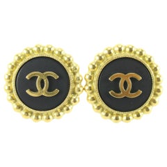 Chanel 95p Black x 24k Gold Plated CC Earrings68cc718s