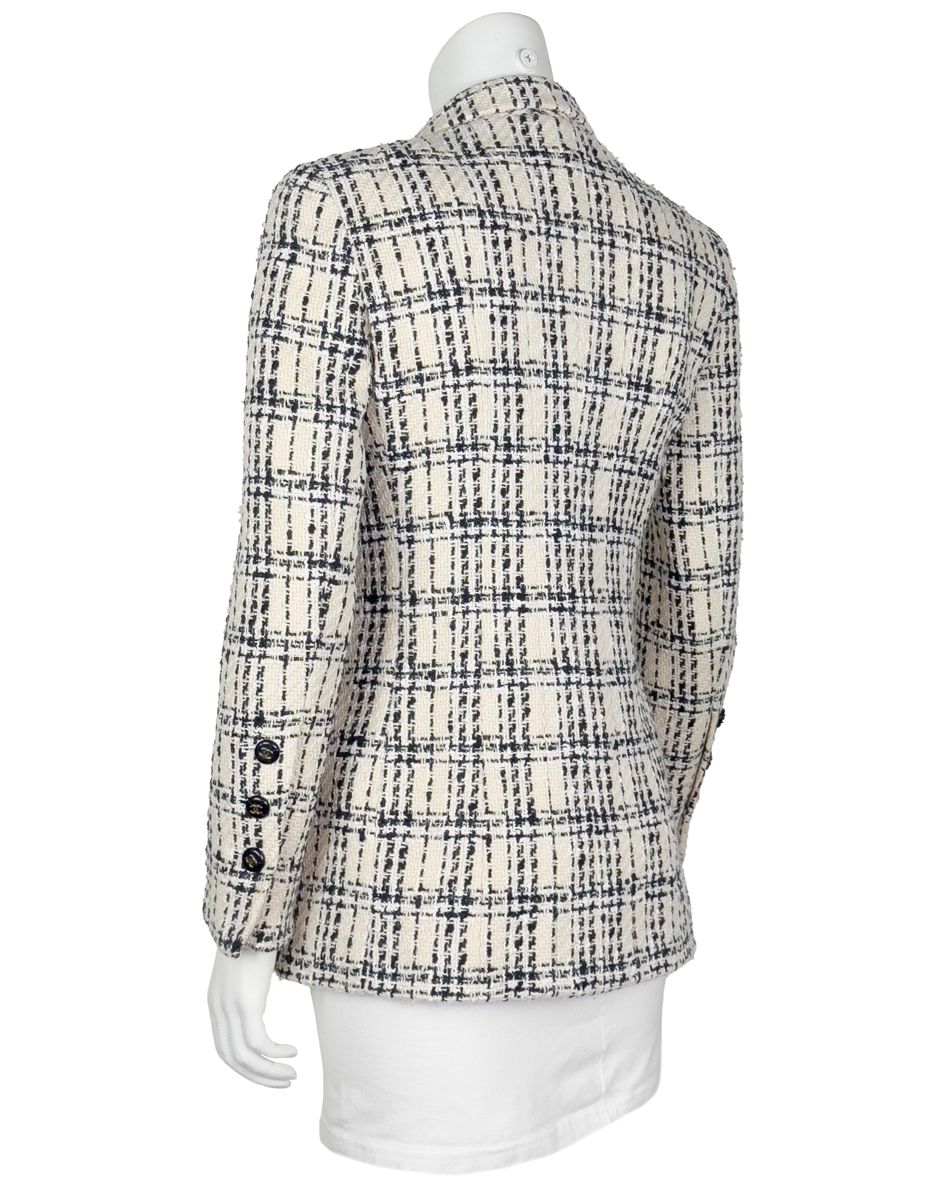 Noir Chanel 95P Collection S Veste en laine noire et crème en vente