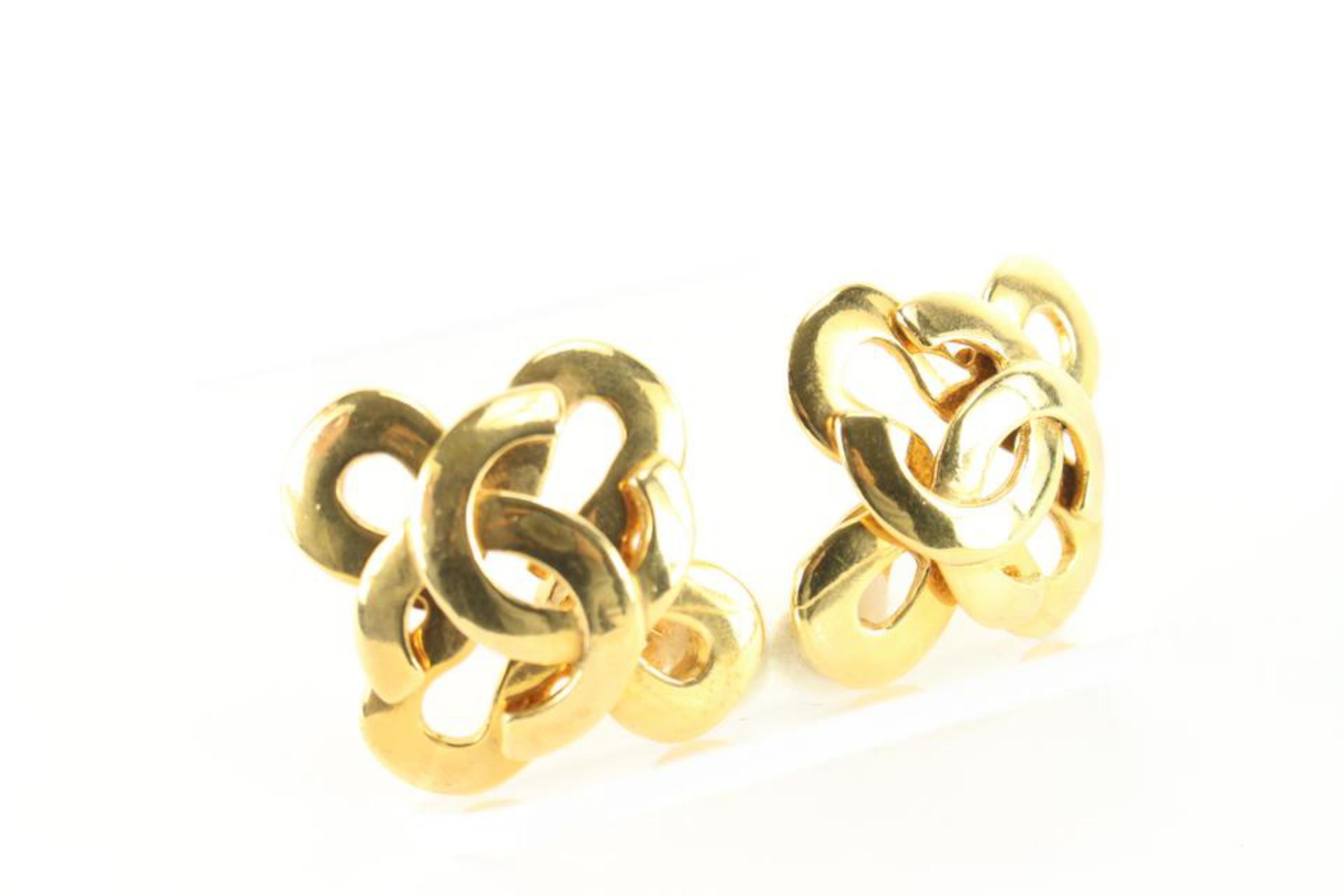 Chanel 95P Gold Plated Clover CC Earrings 46cc825s 1
