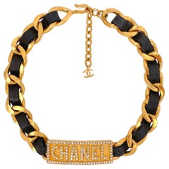 Chanel 95P Vintage "Barbie" Crystal Letter ID Woven Choker  67546