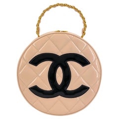 Chanel 95P Vintage "Barbie" Round Vanity Bag Beige Patent 24k GHW 68832