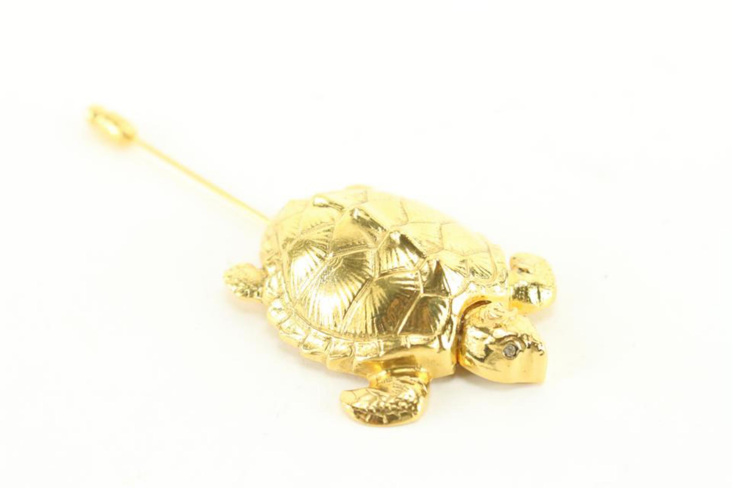 Women's Chanel 96A A07672 Y02003 Gold Plated CC Turtle Pin Tortoise Brooch 22ck76s For Sale
