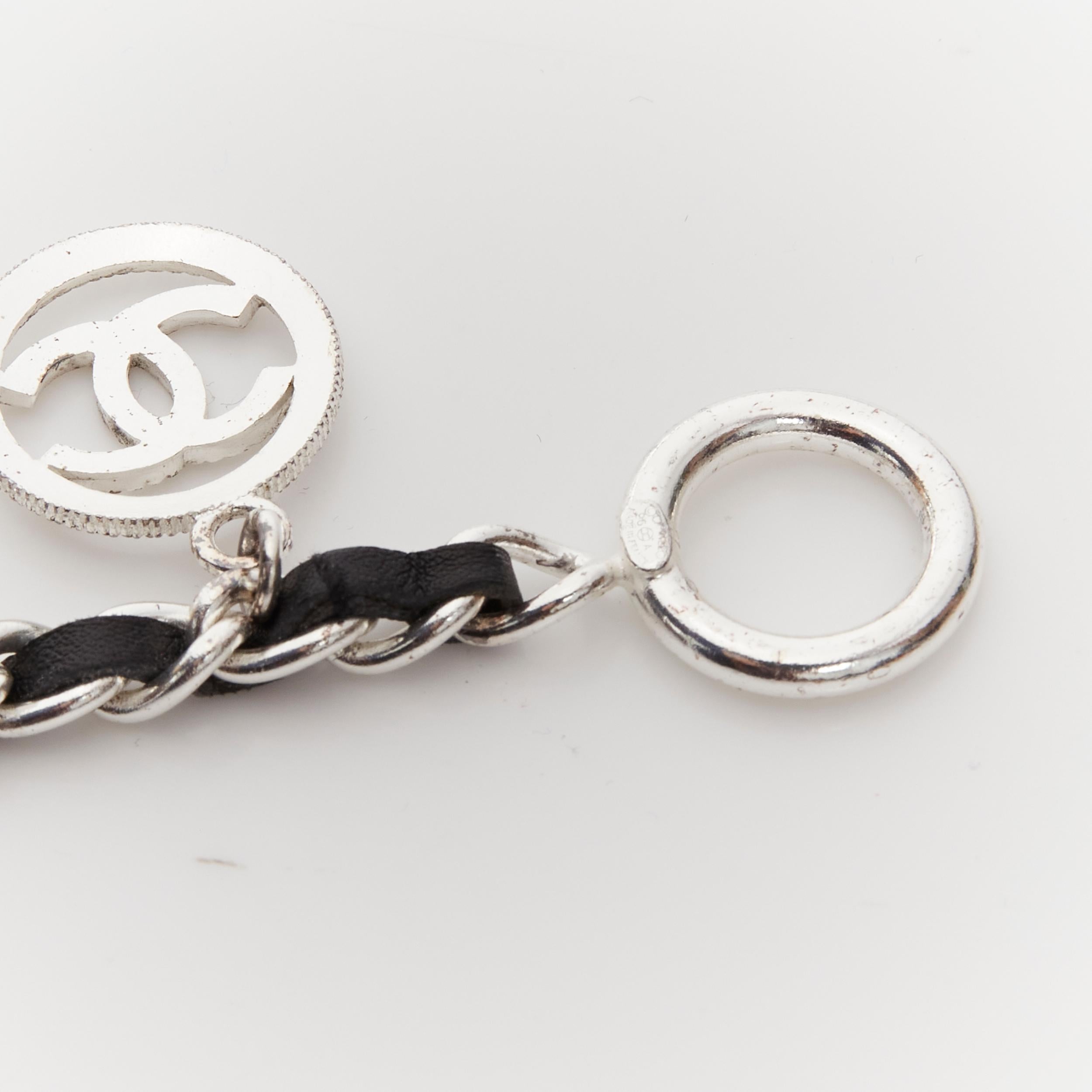 CHANEL 96A black leather silver CC logo Paris 31 Rue Cambon charm bracelet 2