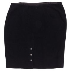 CHANEL 96A black wool tweed CC silver logo button pencil skirt FR44 XXL