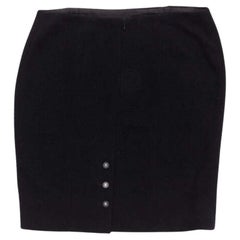CHANEL 96A black wool tweed CC silver logo button pencil skirt FR44 XXL