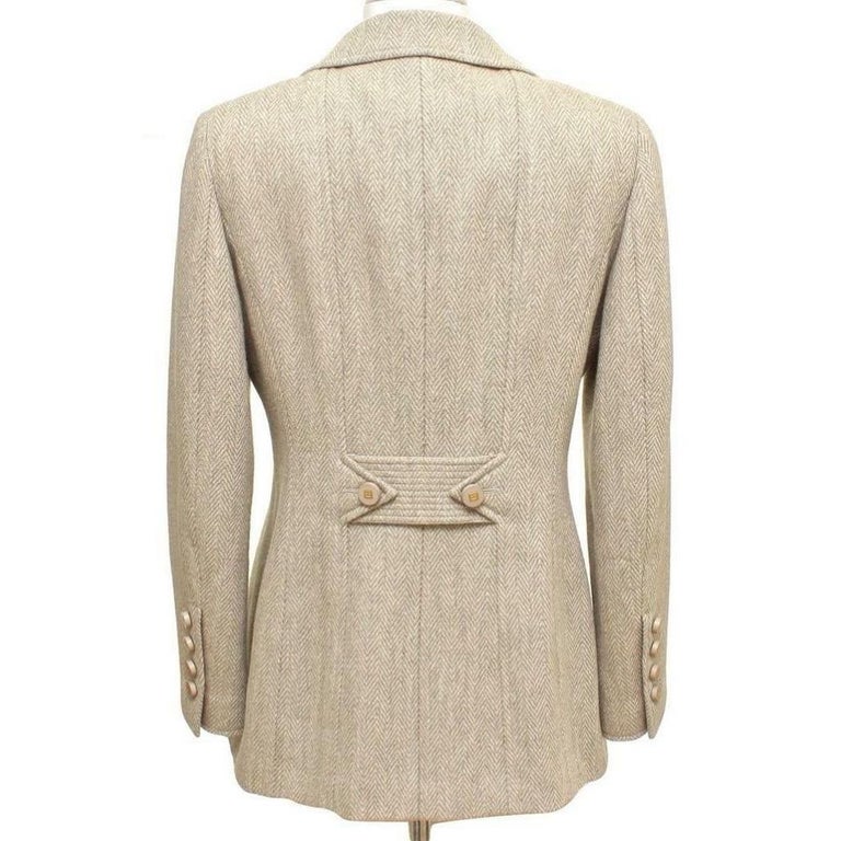CHANEL Jacket Blazer Beige Wool Blend Gold HW Long Sleeve 36 Vintage ...