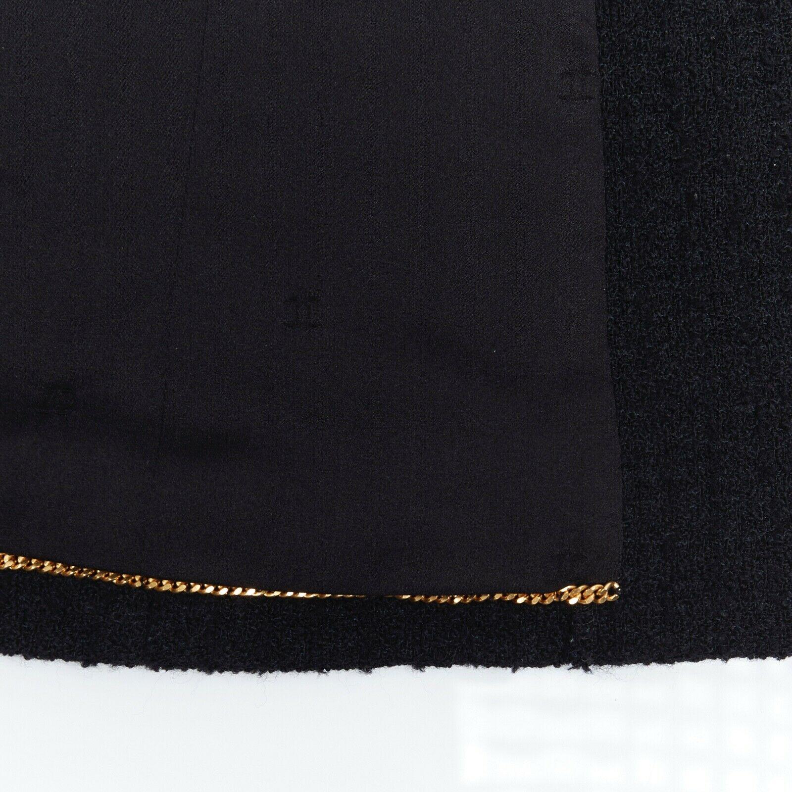 CHANEL 96A LBJ black wool boucle knit pipe dart CC button up blazer jacket FR44 6