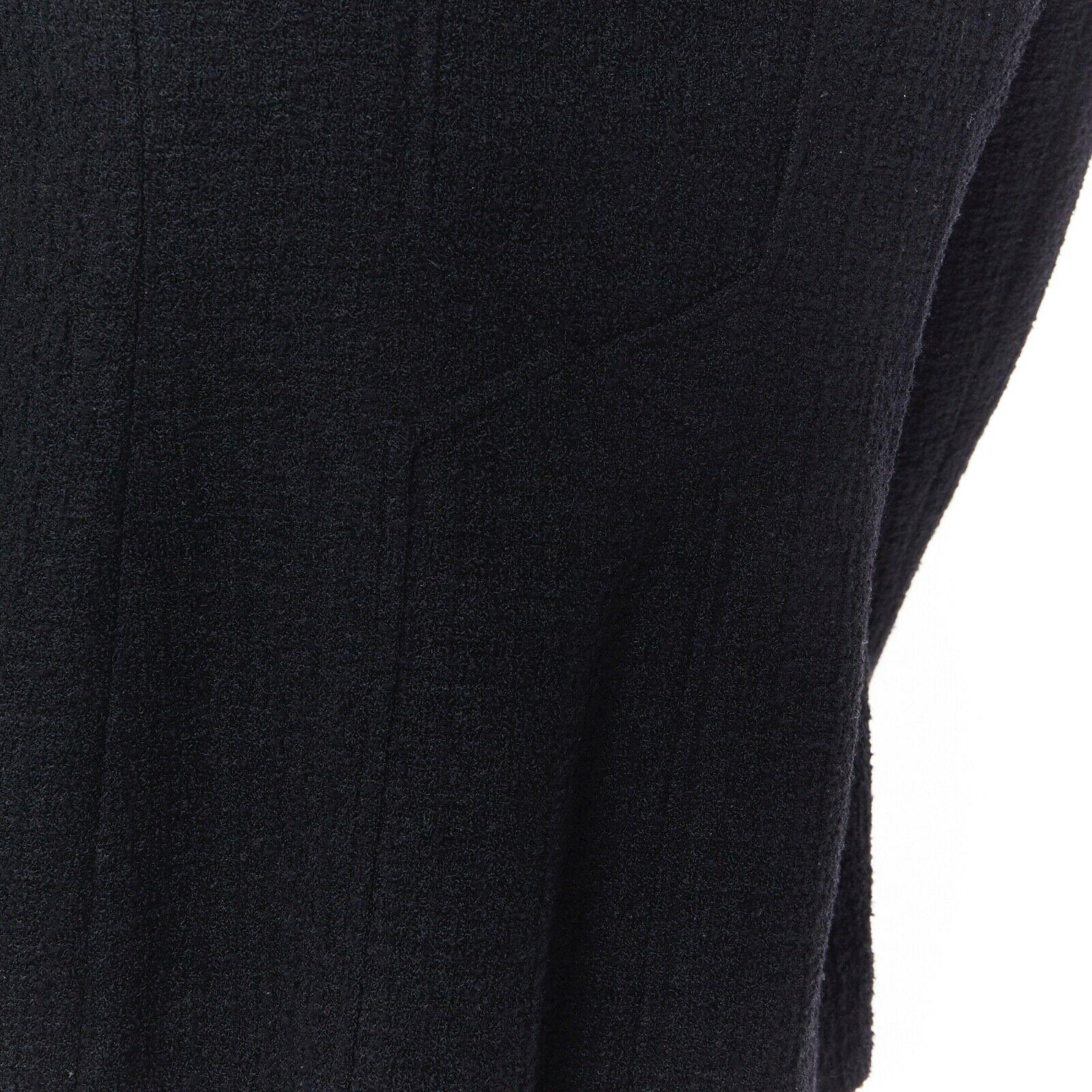CHANEL 96A LBJ black wool boucle knit pipe dart CC button up blazer jacket FR44 4