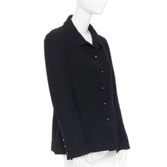 CHANEL 96A LBJ Schwarzer Wollblazer aus Boucle-Strick mit Knopfleiste CC FR44