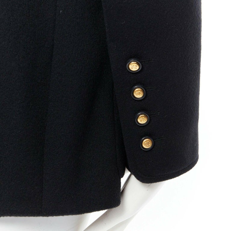 CHANEL 96A vintage black cashmere 4 pocket mandarin collar military ...