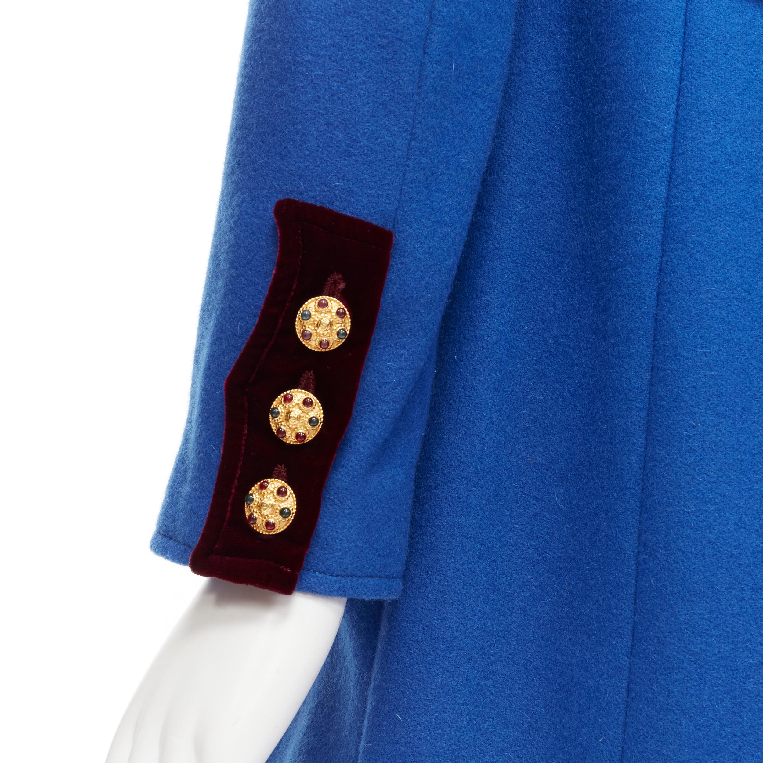 CHANEL 96A Vintage blue velvet collar gold CC Gripoix button officer coat FR40 M 2