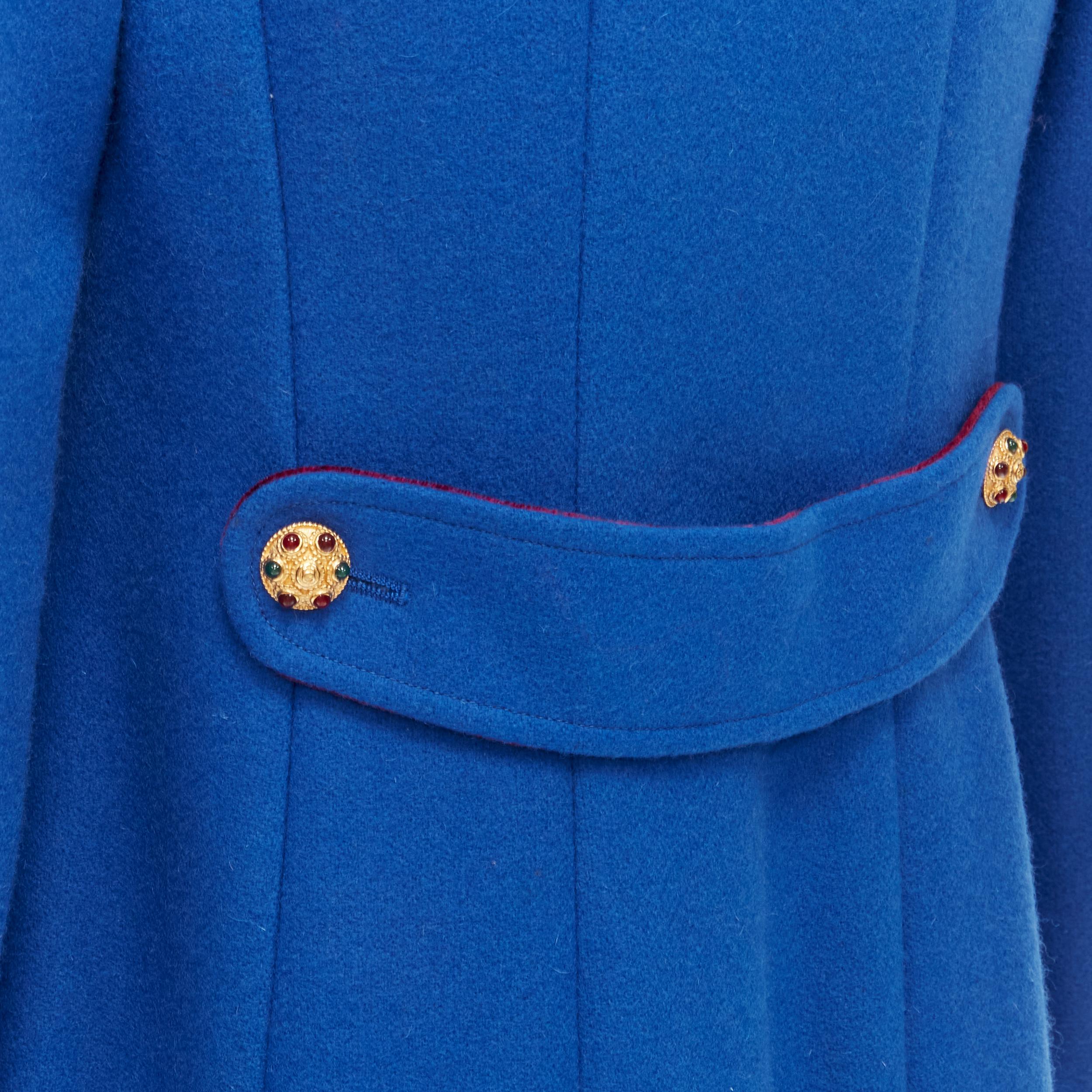 CHANEL 96A Vintage blue velvet collar gold CC Gripoix button officer coat FR40 M 3