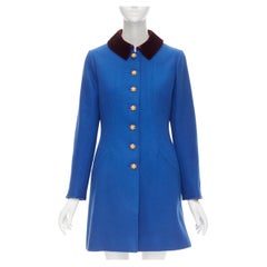 CHANEL 96A Vintage blue velvet collar gold CC Gripoix button officer coat FR40 M