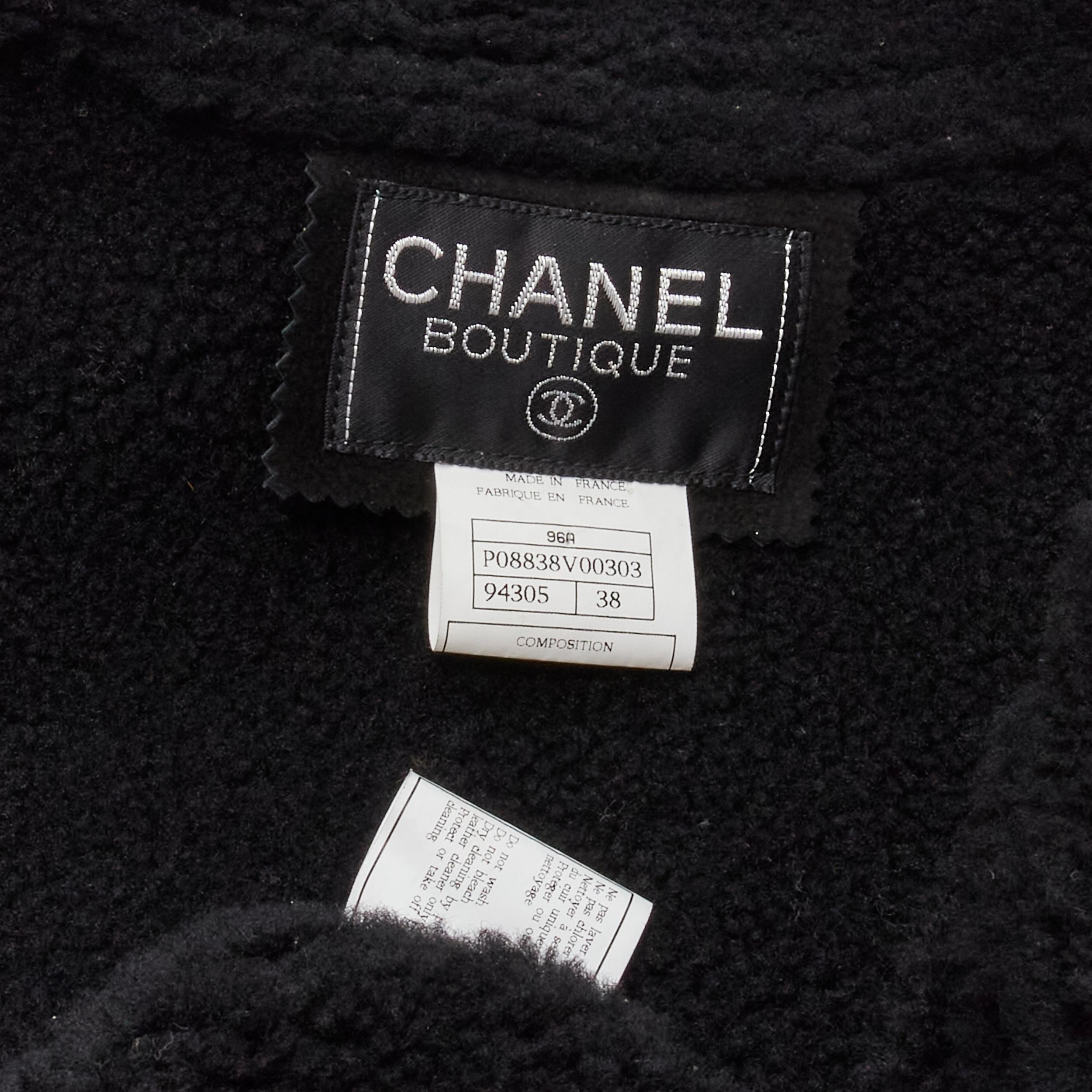 CHANEL 96A Vintage  shearling fur lined suede CC zip pockets jacket FR38 M 6
