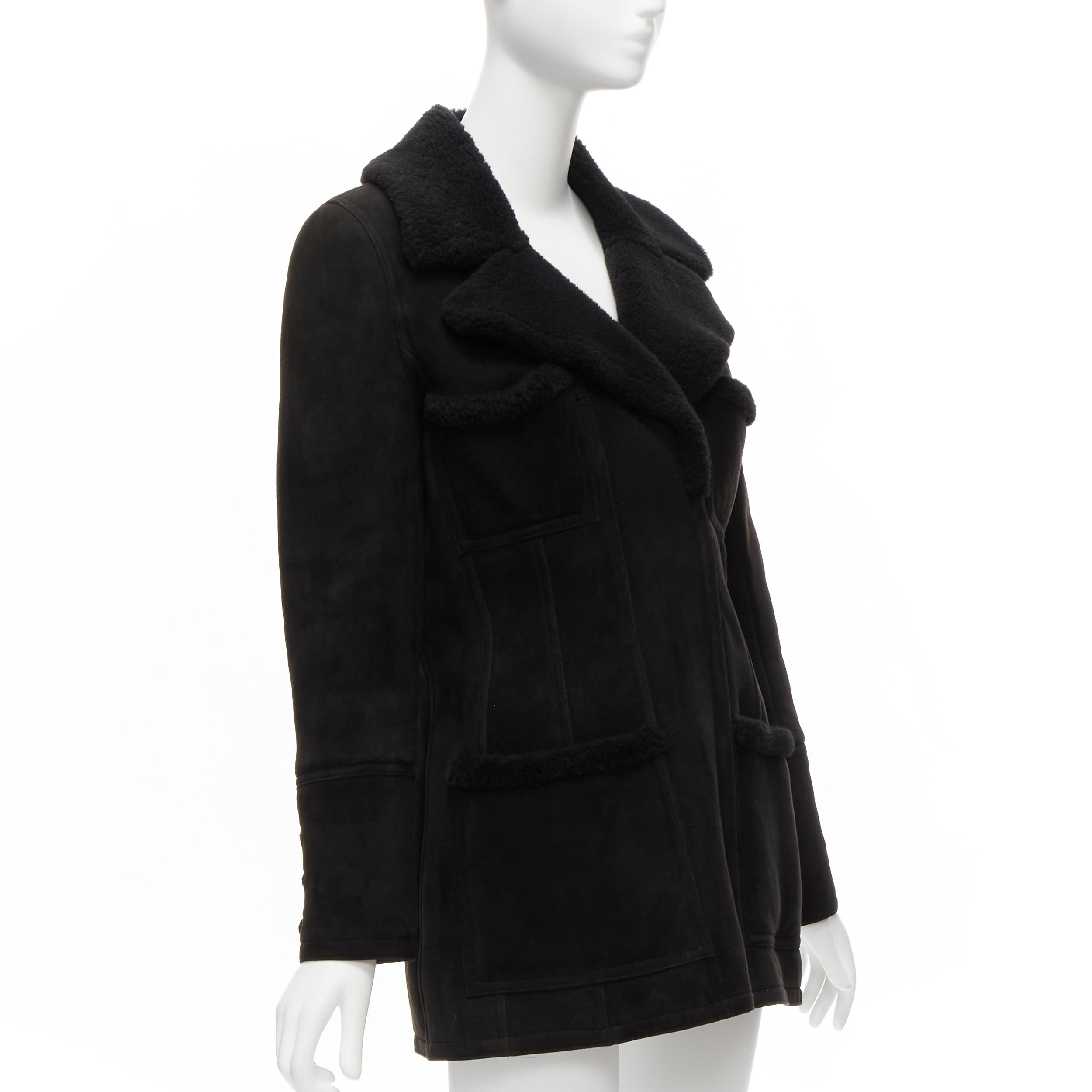 Women's CHANEL 96A Vintage  shearling fur lined suede CC zip pockets jacket FR38 M