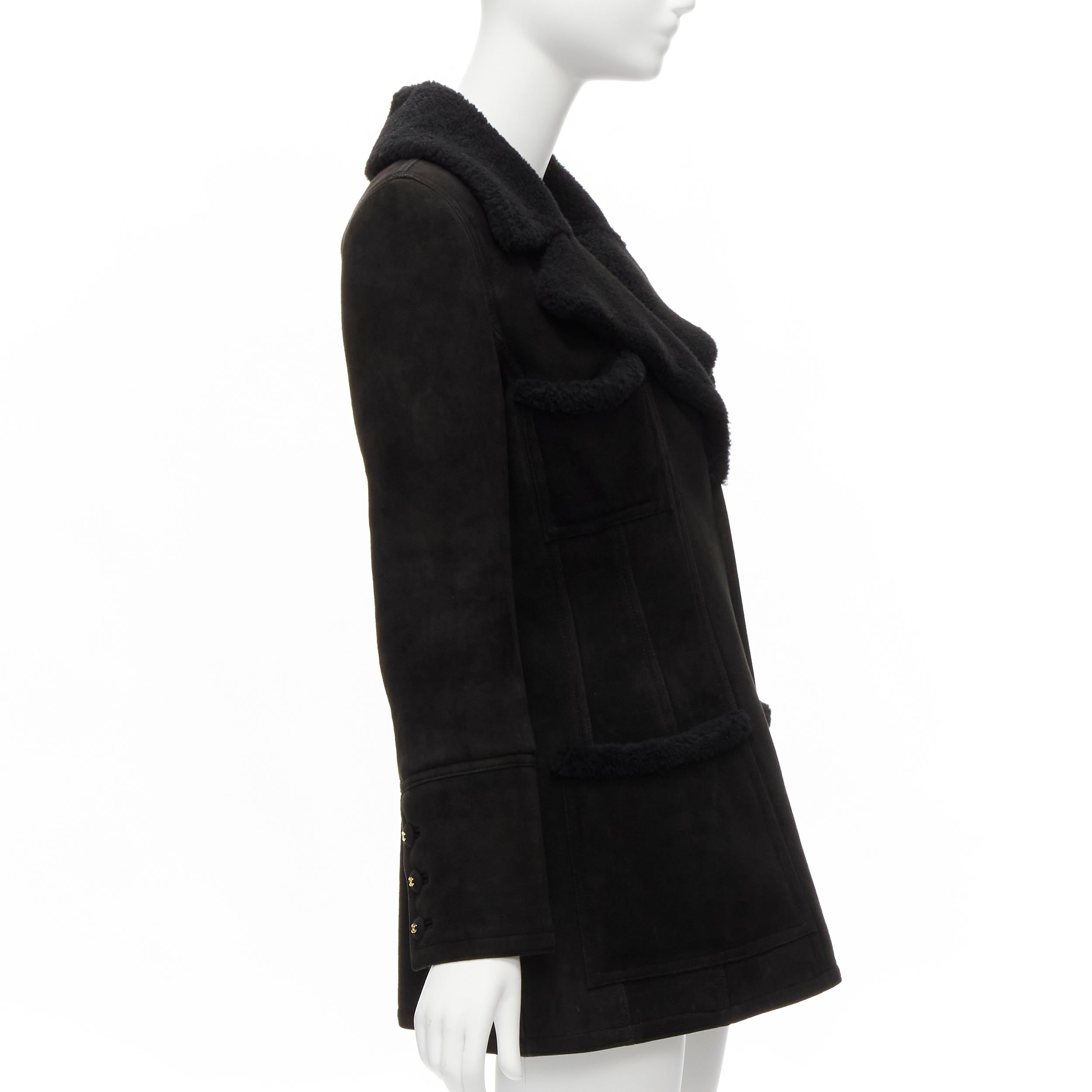 CHANEL 96A Vintage  shearling fur lined suede CC zip pockets jacket FR38 M 1