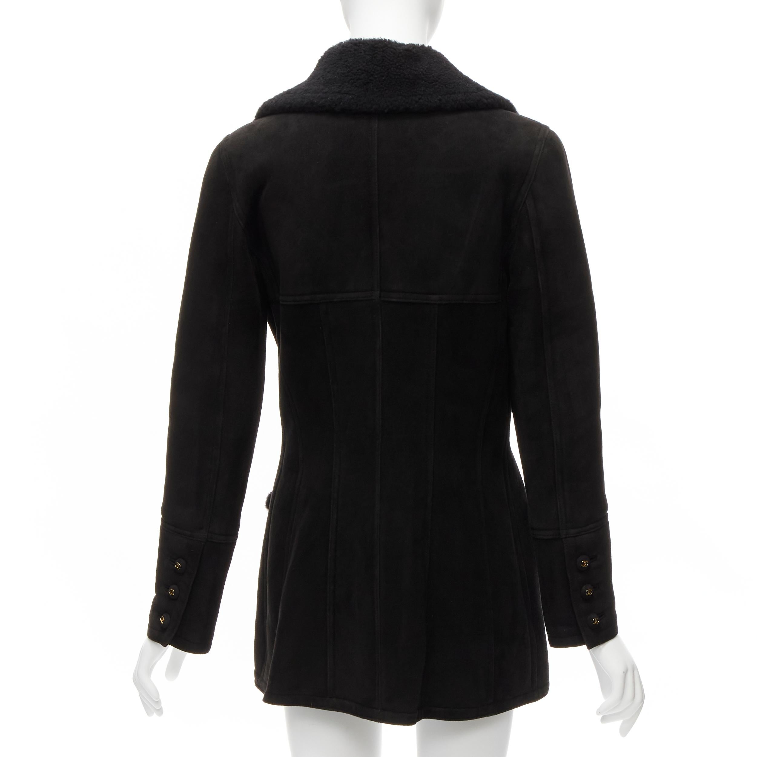 CHANEL 96A Vintage  shearling fur lined suede CC zip pockets jacket FR38 M 2