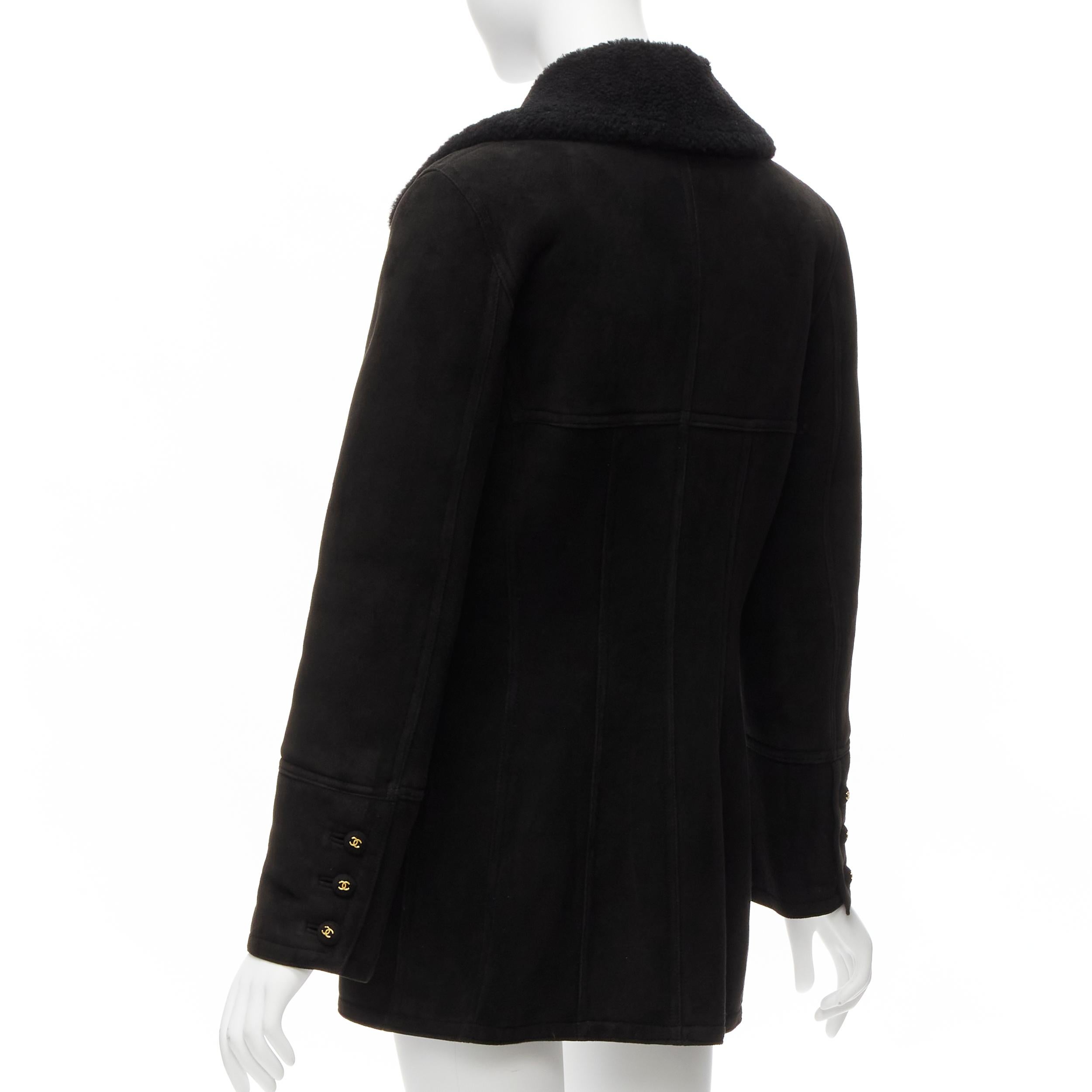 CHANEL 96A Vintage  shearling fur lined suede CC zip pockets jacket FR38 M 3