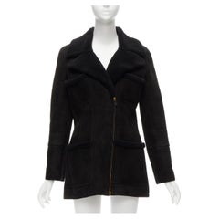 CHANEL 96A Retro  shearling fur lined suede CC zip pockets jacket FR38 M
