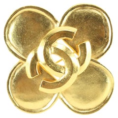 Chanel 96p 24k Gold Jumbo CC Logo Clover Brooch Pin 30cc824s