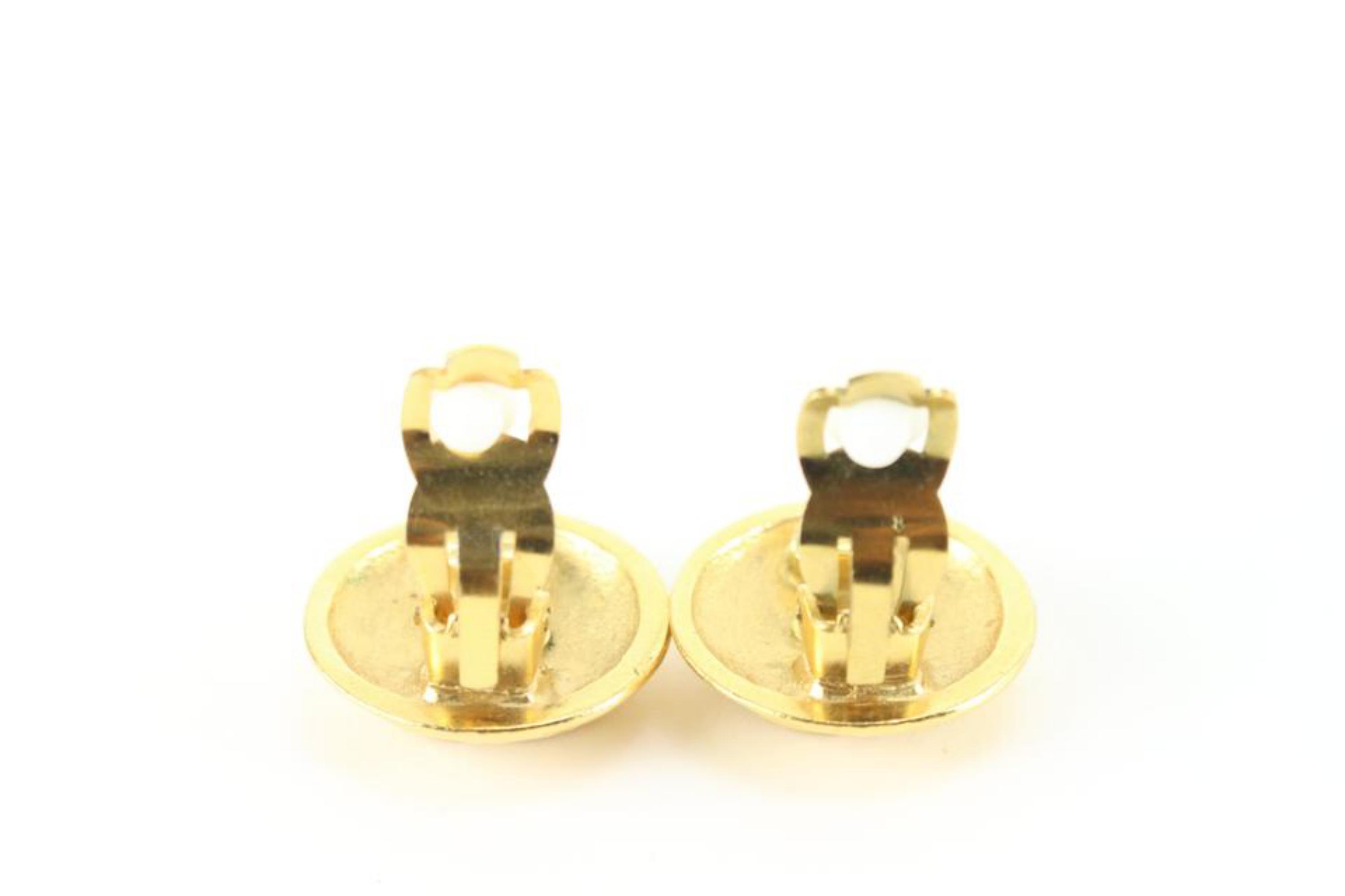 Chanel 96p 24k Gold Plated Geometric Quilted CC Logo Earrings 61c825s For Sale 7