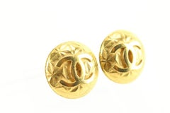Chanel 96p 24k Gold Plated Geometric Quilted CC Logo Earrings 61c825s