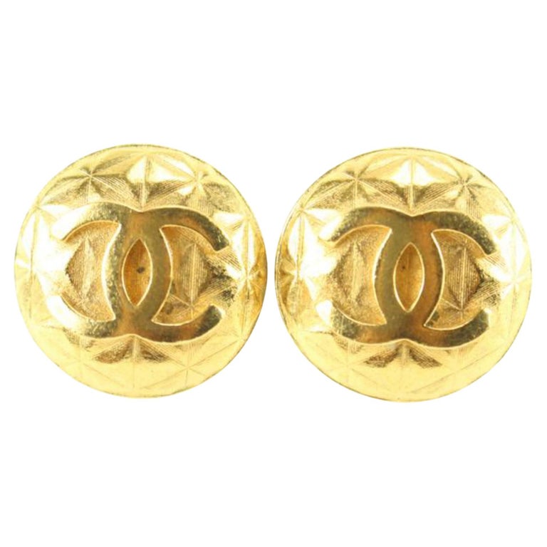 Chanel 96p 24k Gold Plated Geometric Quilted CC Logo Earrings 61c825s For  Sale at 1stDibs