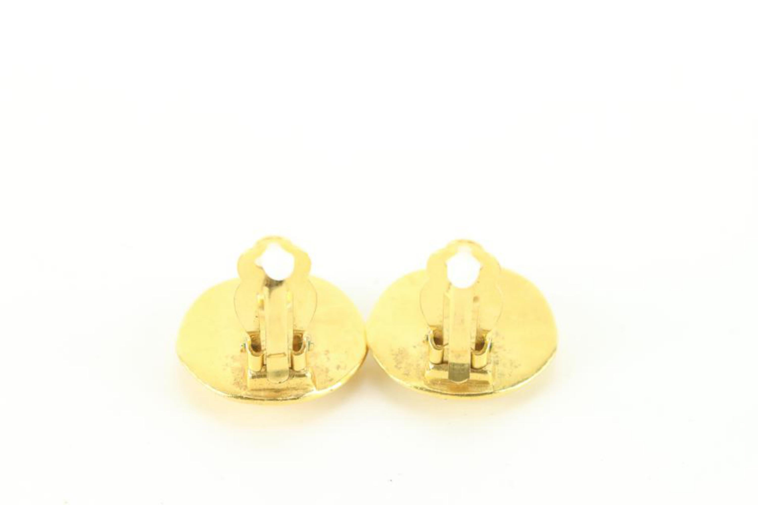 Brown Chanel 96p 24k Gold Plated Round CC Logo Smooth Earrings 72cz726s For Sale