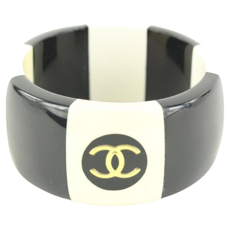 Chanel 96P Black x Ivory Coco Button CC Wide Cuff Bracelet Bangle