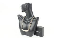 Chanel 96P Mesh Silver Chain Pendant Plaque Necklace s329ck13
