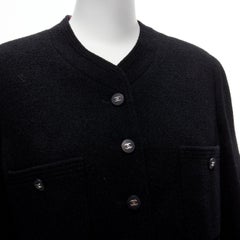 CHANEL 96P Vintage CC button red logo lined tweed little black jacket FR44 XXL