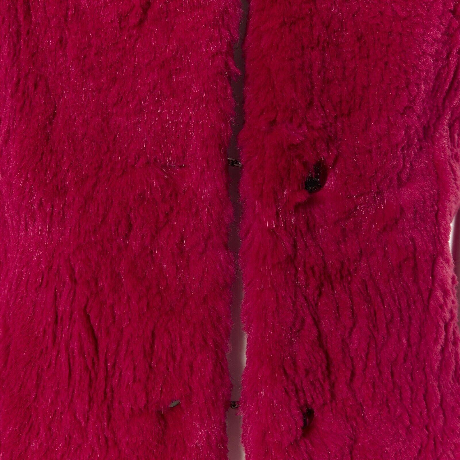 CHANEL 97A scarlet crimson red rabbit fur tuxedo vest silver buttons wool FR42 6