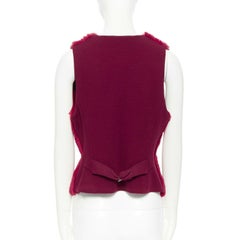 CHANEL 97A scarlet crimson red rabbit fur tuxedo vest silver buttons wool FR42