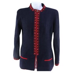 Chanel 97A Size 40 Navy x Red Bouclee Wool Knit Tweed Jacket 1223c8